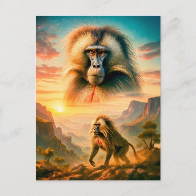 Doppelporträt von Gelada Baboon Feiertagspostkarte (Vorderseite)