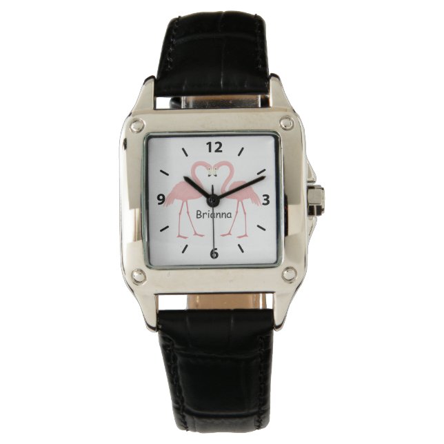 Doppelrosa Flamingo Personalisiert Armbanduhr (Vorderseite)