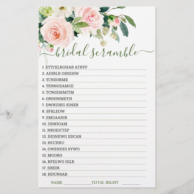 DOPPELSEITE Rosa Blume Brautparty Game (Vorderseite)