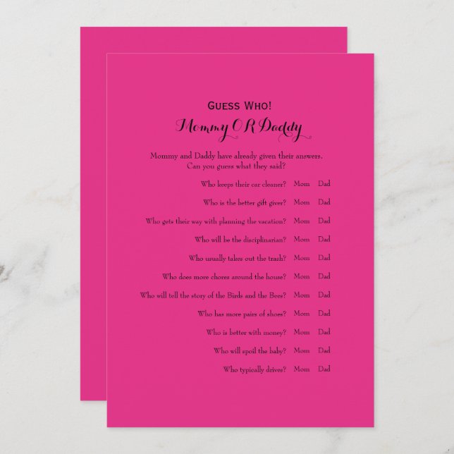 Doppelseitige 2 x Babyduschspiele Einladung (Vorne/Hinten)