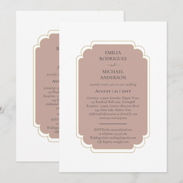 Doppelseitige BILINGUAL Wedding Dusty Rose Einladung (Vorne/Hinten)