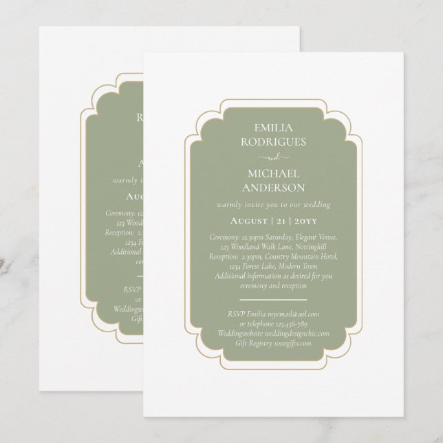 Doppelseitige BILINGUAL Wedding Olive Green Einladung (Vorne/Hinten)