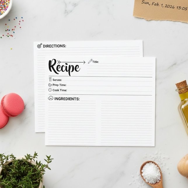 Doppelseitige leere Rezeptkarte (Kochkarten) (elegant Lined Blank Recipe Pages)