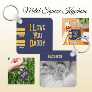 Doppelseitige Liebes-Papa-Name-Navy-Gold-Foto Schlüsselanhänger