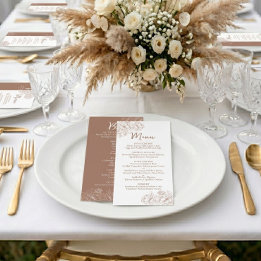 Doppelseitige Mocha Mousse Boho Blumenhochzeit Bar Menükarte