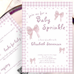Doppelseitige rosa Gingham-Baby-Sprinkle-Einladung Einladung