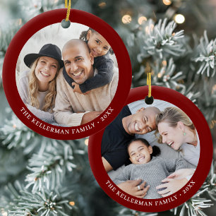 Doppelseitige rote Familien-Weihnachtsfotos für zw Keramik Ornament