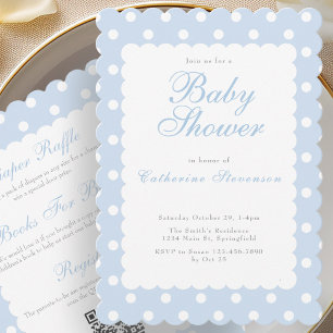 Doppelseitige staubblaue Punkte Baby Shower Einlad Einladung