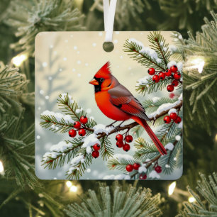 Doppelseitige Weihnachts-Kardinäle Ornament Aus Metall