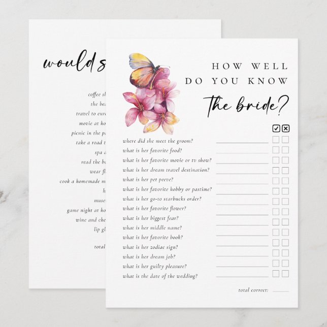 Doppelseitige Würden Sie lieber Brautparty-Spiele Einladung (Vorne/Hinten)