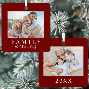 Doppelseitiger einfacher roter Familien-Weihnachts Ornament Aus Metall