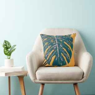 Doppelseitiger moderner tropischer Monstera-Blatt- Kissen