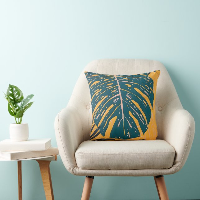 Doppelseitiger moderner tropischer Monstera-Blatt- Kissen (Stuhl )