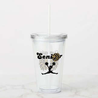 Doppelseitiger Senior Cheerleader Schwarz & Gold Acryltrinkbecher