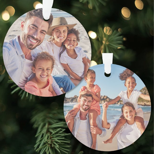 Doppelseitiger Weihnachtsbaumanhänger mit zwei Fot Ornament (Double Sided Custom Family Two Photo Christmas Ornament )