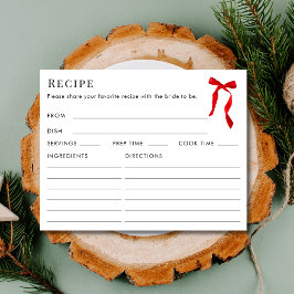 Doppelseitiges, elegantes Red Bow Recipe Brautpart Begleitkarte