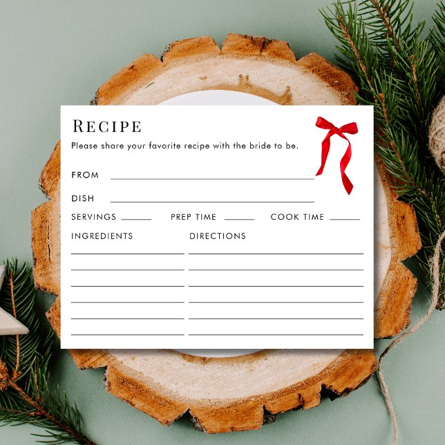 Doppelseitiges, elegantes Red Bow Recipe Brautpart Begleitkarte (Von Creator hochgeladen)