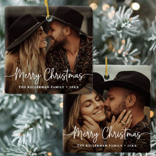Doppelseitiges, elegantes Weihnachtsfoto mit zwei  Keramikornament