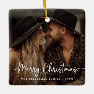 Doppelseitiges, elegantes Weihnachtsfoto mit zwei Keramikornament