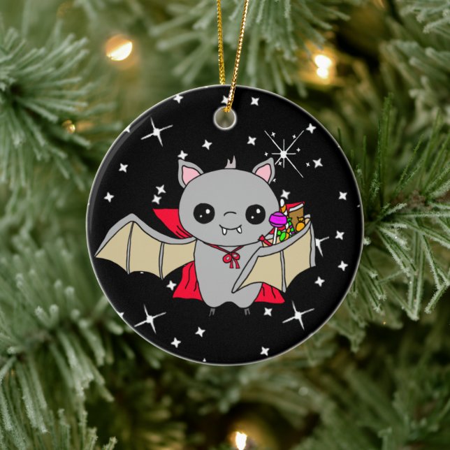 Doppelseitiges Halloween-Fledermäuse und Trick ode Keramik Ornament (Baum)