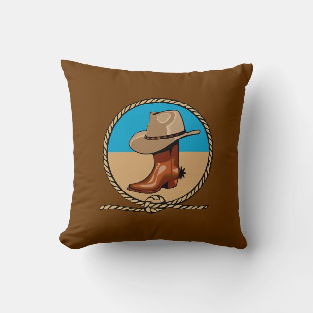 Doppelseitiges Rodeo Brown Cowboy Stiefel und Hut Kissen (Vorderseite)