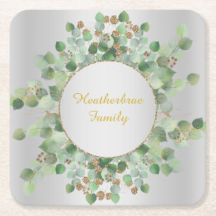 DOPPELSILBER-EUCALYPTUS-BRANCHENSCHNEIBE RECHTECKIGER PAPPUNTERSETZER