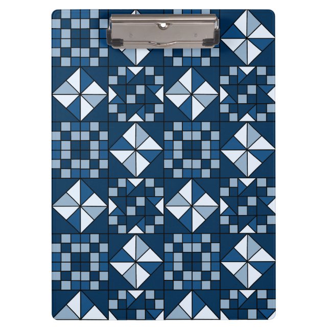 Doppelsternkettenschattierungen von blauem Quilt Klemmbrett (Vorderseite)