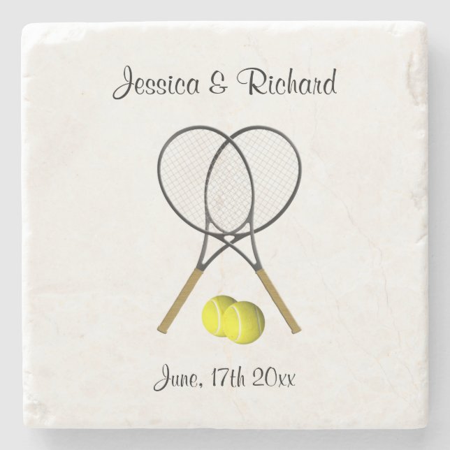 Doppelt durch das Leben Tennis Hochzeit Untersetze Steinuntersetzer (Vorderseite)
