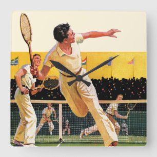 Doppelt-Tennis-Match Quadratische Wanduhr