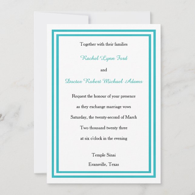 Doppelte Aquamarine Trim - 12x18Wedding Einladung (Vorderseite)