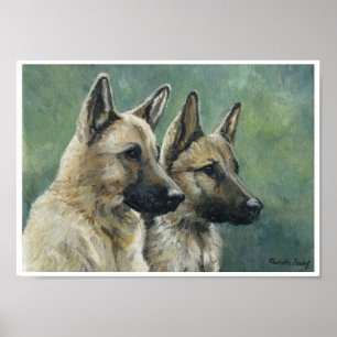 "Doppelte Aufgaben-" Schäferhund-Druck des Öls Poster