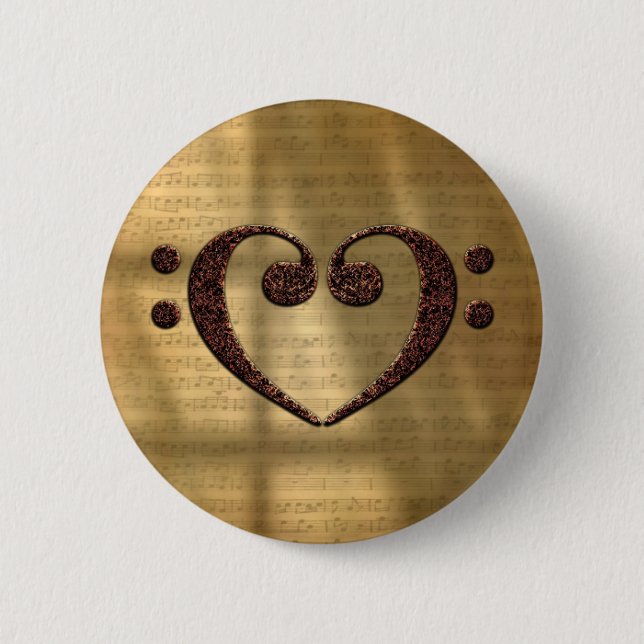 Doppelte Bassschlüssel-Herz-Vintage Button (Vorderseite)