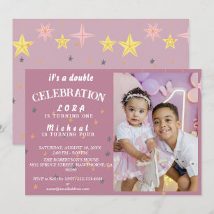 Doppelte den Spaß! Joint Sibling Birthday Bash Einladung
