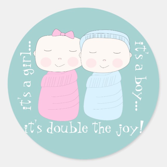 Doppelte die Freude! Twin Girl & Boy Runder Aufkleber (Vorderseite)