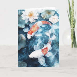 Doppelte Eleganz der Reflexionen von Koi und Lotus Karte