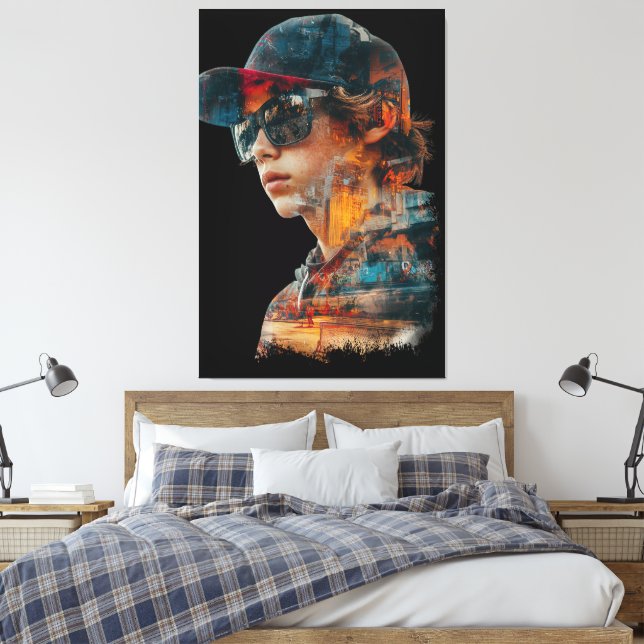 Doppelte Exposition der städtischen Lebensräume Leinwanddruck (Insitu (Schlafzimmer))