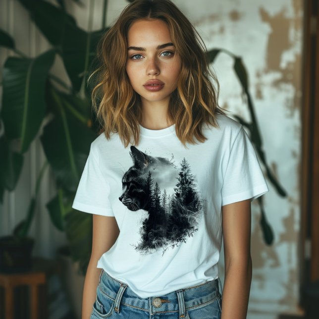 Doppelte Exposition von Katzen und Wäldern T-Shirt (Von Creator hochgeladen)