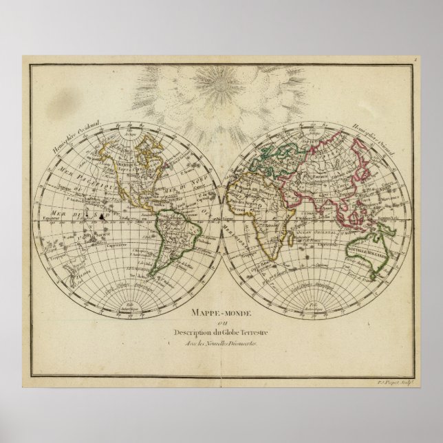 Doppelte Hemisphäre-Karte Poster (Vorne)