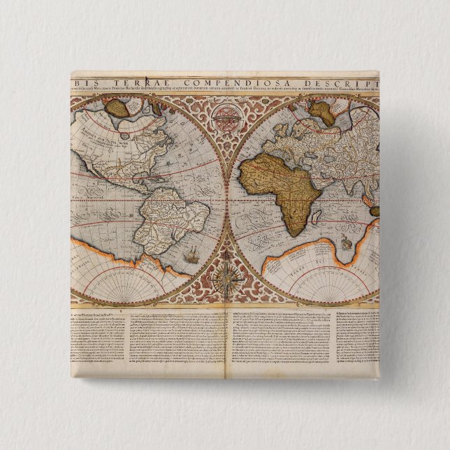 Doppelte Hemisphäre-Weltkarte, 1587 Button (Vorderseite)