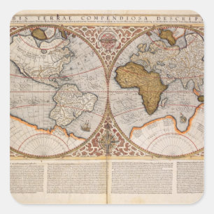 Doppelte Hemisphäre-Weltkarte, 1587 Quadratischer Aufkleber