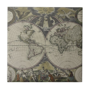 Doppelte Hemisphäre-Weltkarte 1672 Fliese