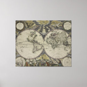Doppelte Hemisphäre-Weltkarte 1672 Leinwanddruck