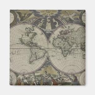 Doppelte Hemisphäre-Weltkarte 1672 Magnet