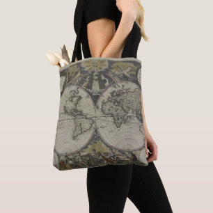 Doppelte Hemisphäre-Weltkarte   1672 Tasche