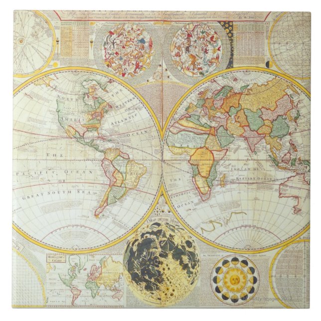 Doppelte Hemisphäre-Weltkarte Fliese (Vorderseite)