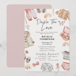 Doppelte Liebe Girl Twins Pink Baby Dusche Einladung