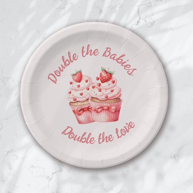 Doppelte Liebe Pink Cupcake Twin Baby Dusche Pappteller (Von Creator hochgeladen)