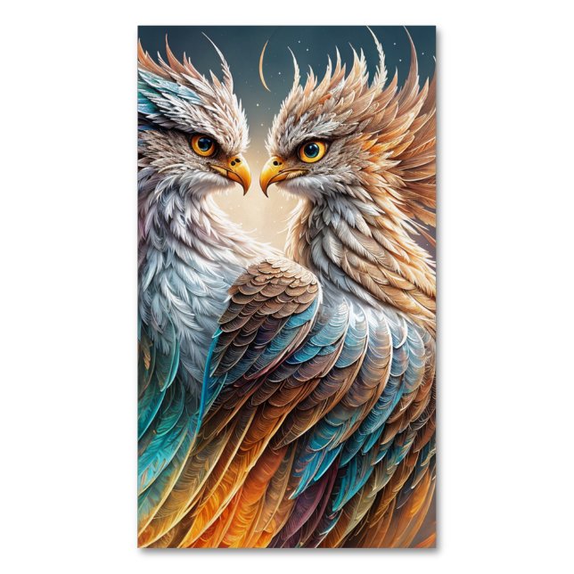 Doppelte majestätische Fenix-Vogelölmalerei, 3d, Magnetische Visitenkarte (Vorderseite Vertikal)
