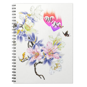 Doppelte Monogramm Flammenhefte mit Blume Notizblock