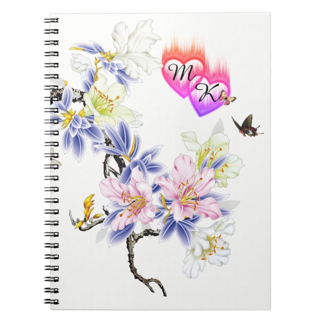 Doppelte Monogramm Flammenhefte mit Blume Notizblock (Vorderseite)
